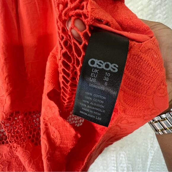 Asos Orange Floral Embroidered Scalloped Hem Boho Cottagecore Midi Skirt Women 6 - Picture 4 of 5